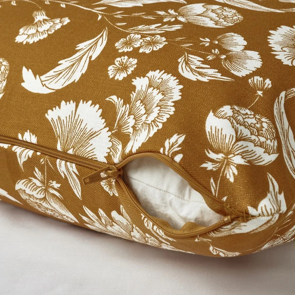 Floral Print Decorative Cushion Covers- Mustard and Cream